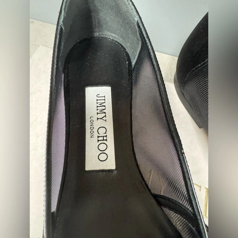 NIB- Jimmy Choo Black Patent Leather Elisa Flats with Pearl Accent
